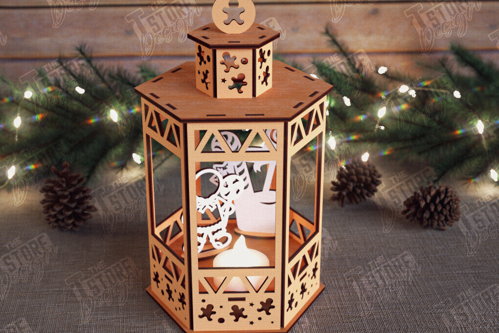 Σετ των 2 Intra απο ξύλο plywood 3mm-4mm πάχος 3D Χριστουγεννιάτικο Φανάρι | Κηροπήγιο Δίασταση 15x15 cm INTRAFABR-110588488