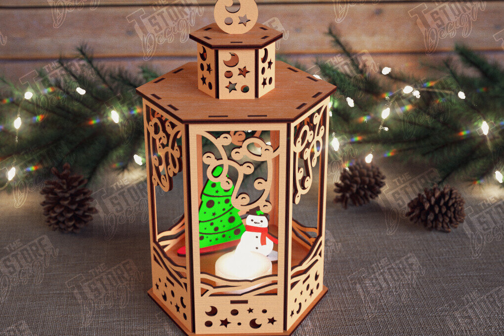 Σετ των 2 Intra απο ξύλο plywood 3mm-4mm πάχος 3D Χριστουγεννιάτικο Φανάρι | Κηροπήγιο Δίασταση 15x15 cm INTRAFABR-110588498