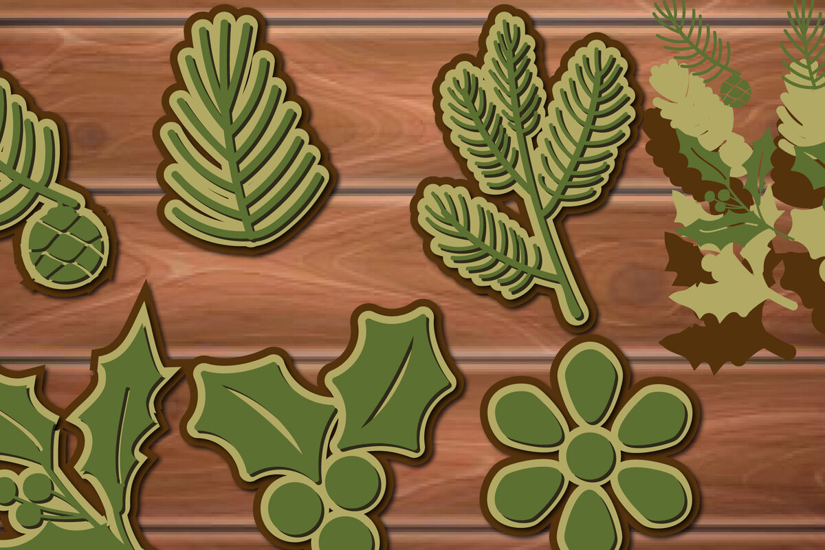 Σετ των 3 Intra απο ξύλο plywood 3mm-4mm πάχος 3D Χριστουγεννιάτικο Φύλλο Δίασταση 15x15 cm INTRAFABR-17160055