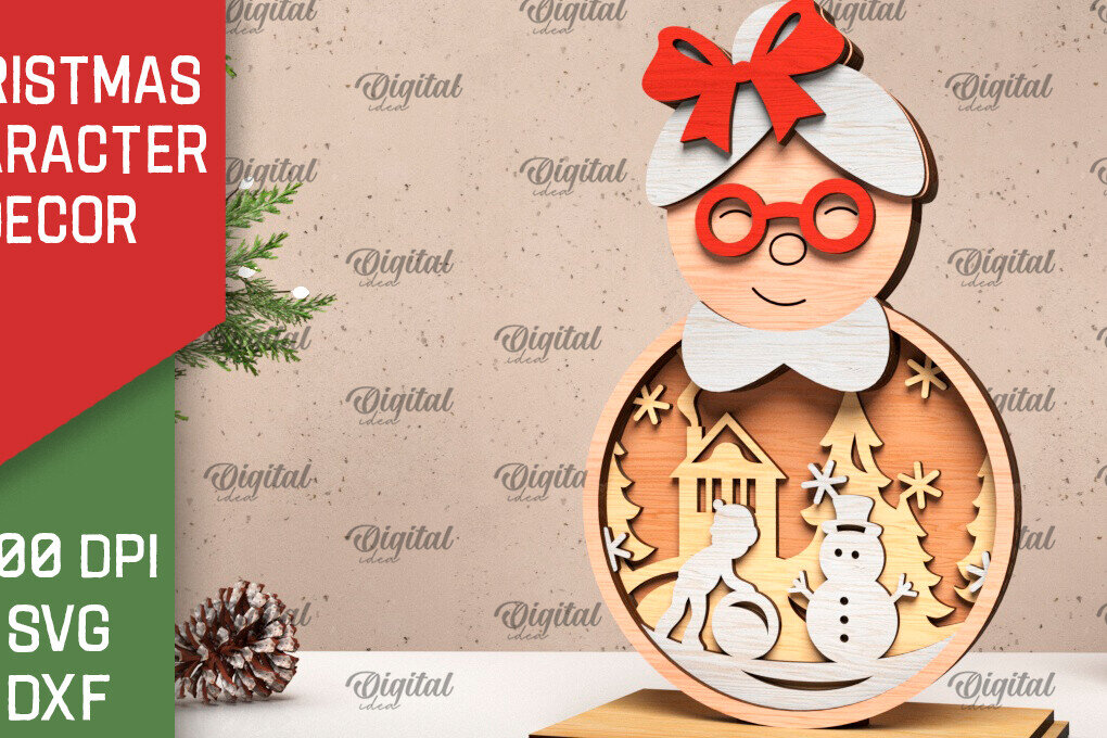 Σετ των 2 Intra απο ξύλο plywood 3mm-4mm πάχος Τρισδιάστατη χριστουγεννιάτικη Mrs Claus Decor Δίασταση 15x15 cm INTRAFABR-105996130