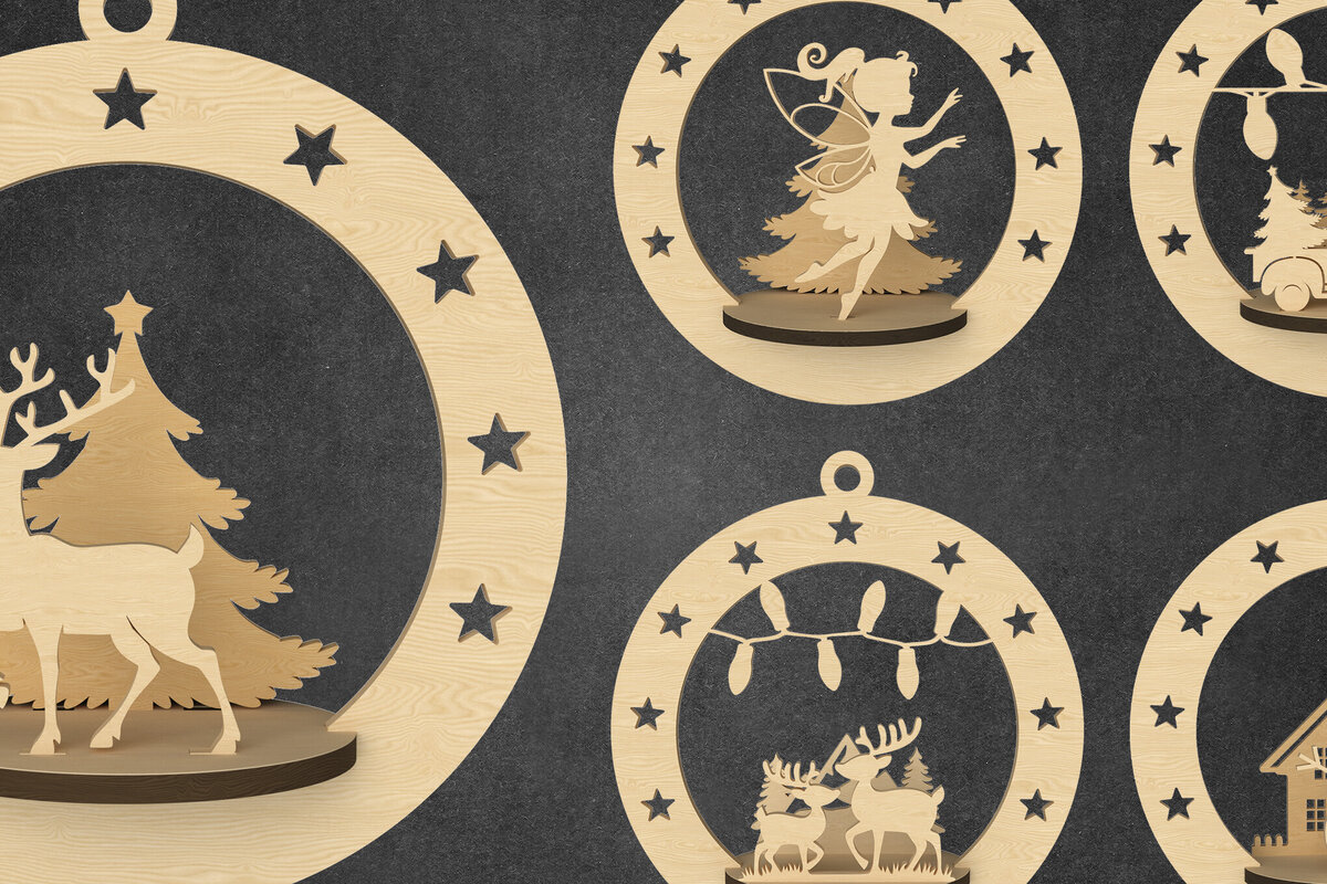 Intra απο ξύλο plywood 3mm-4mm πάχος Τρισδιάστατη δέσμη χριστουγεννιάτικων στολιδιών Δίασταση 30x20 cm INTRAFABR-109143759