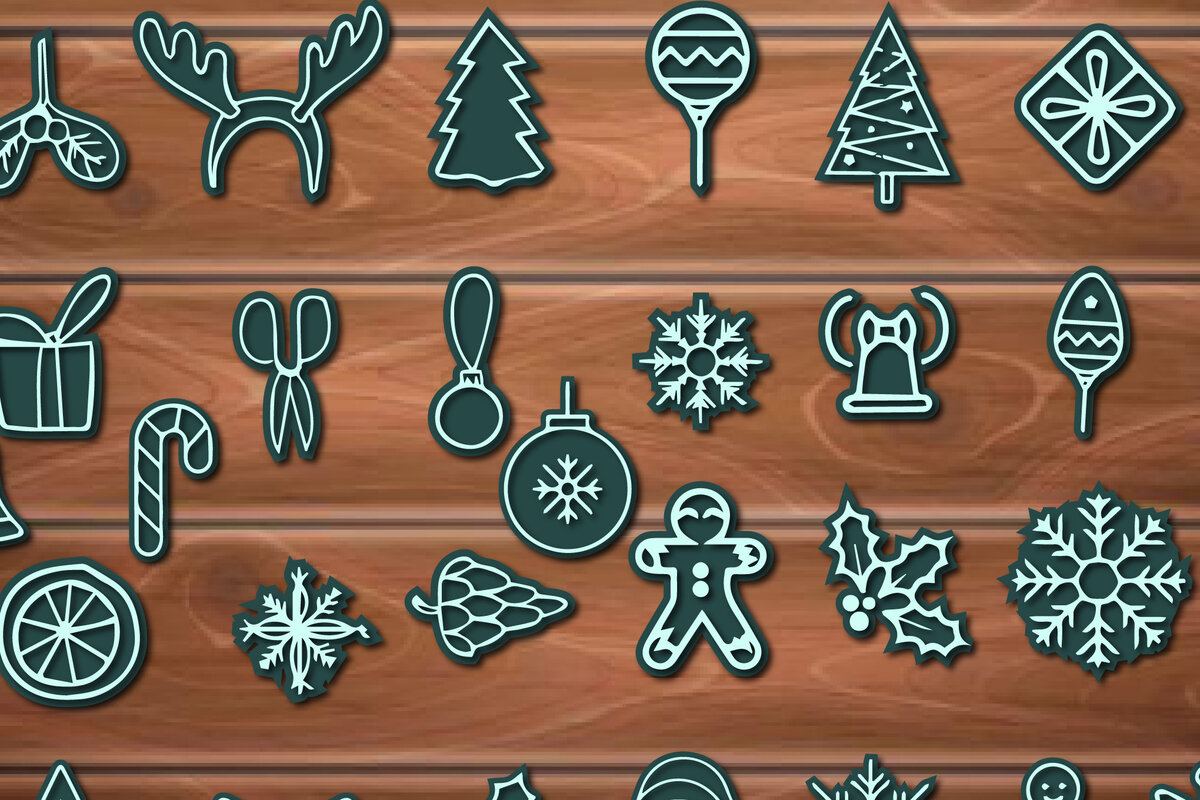 Σετ των 2 Intra απο ξύλο plywood 3mm-4mm πάχος 3D δέσμη χριστουγεννιάτικων στολιδιών Δίασταση 15x15 cm INTRAFABR-17332856