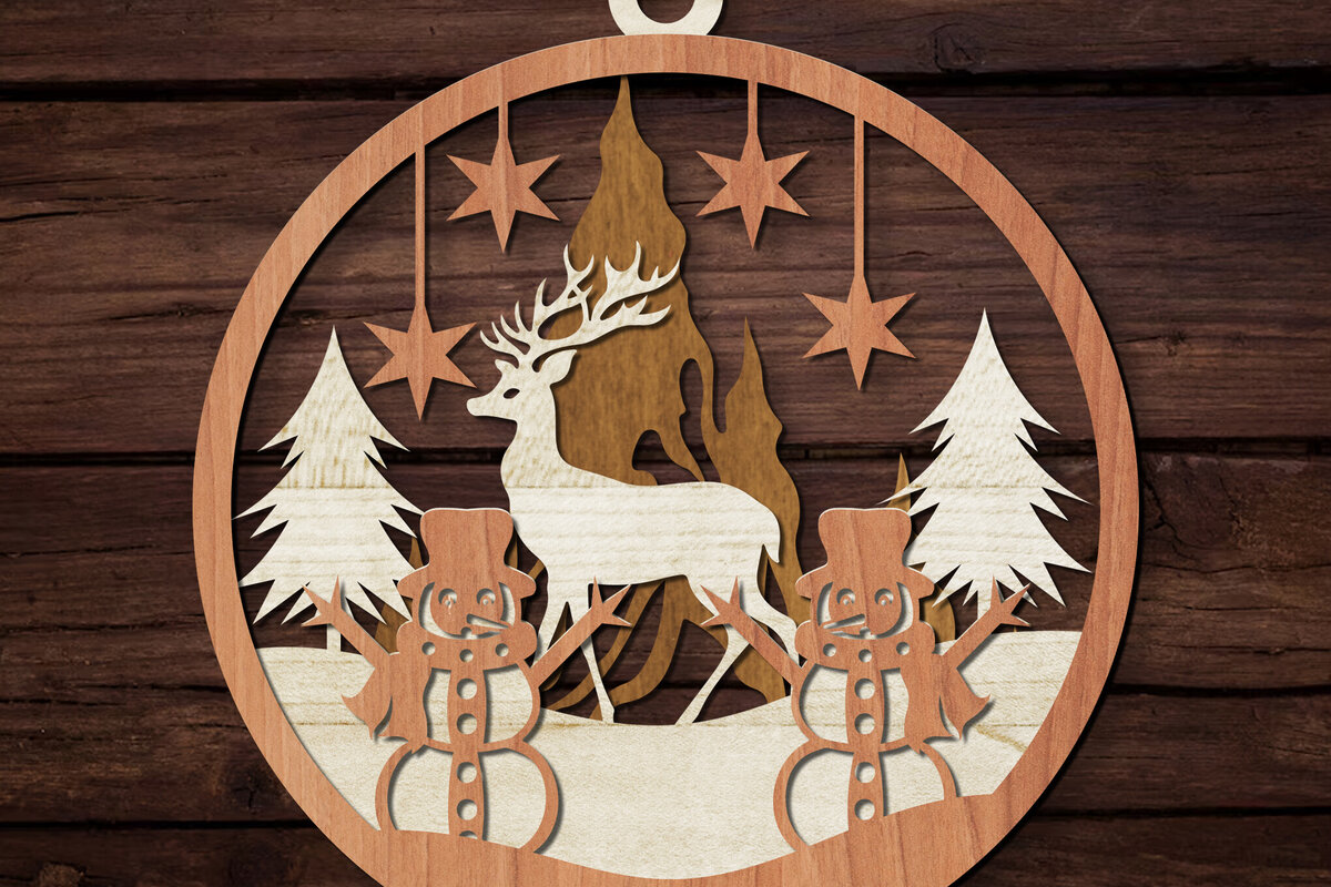 Σετ των 3 Intra απο ξύλο plywood 3mm-4mm πάχος Τρισδιάστατο χριστουγεννιάτικο στολίδι Δίασταση 8x8 cm INTRAFABR-110378220