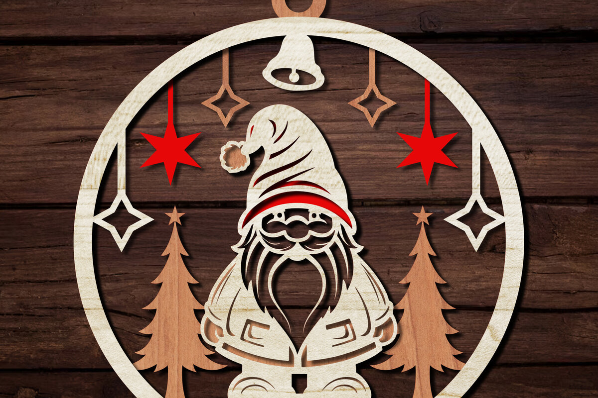 Σετ των 3 Intra απο ξύλο plywood 3mm-4mm πάχος Τρισδιάστατο χριστουγεννιάτικο στολίδι Δίασταση 8x8 cm INTRAFABR-110378247