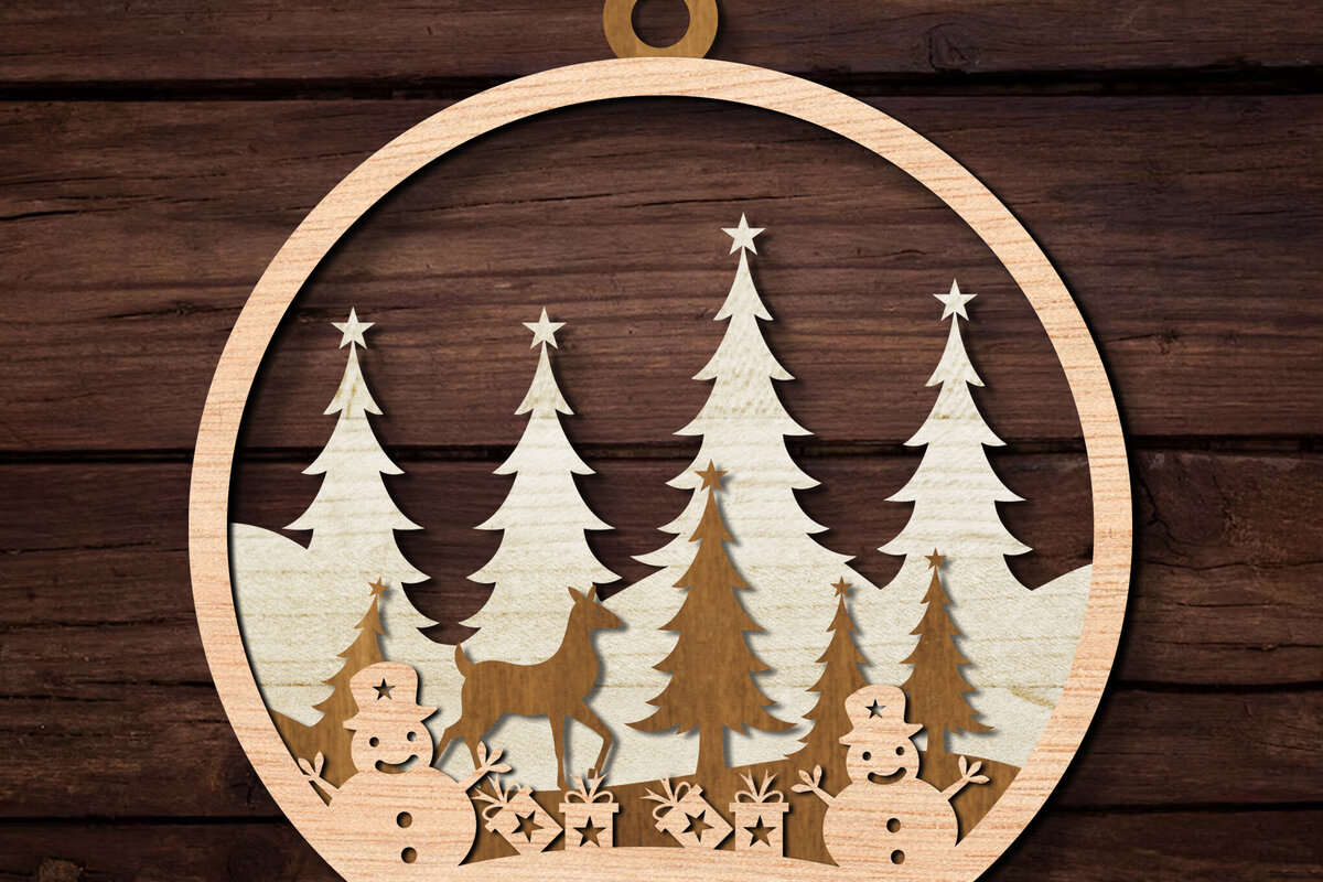 Σετ των 3 Intra απο ξύλο plywood 3mm-4mm πάχος Τρισδιάστατο χριστουγεννιάτικο στολίδι Δίασταση 8x8 cm INTRAFABR-110378199