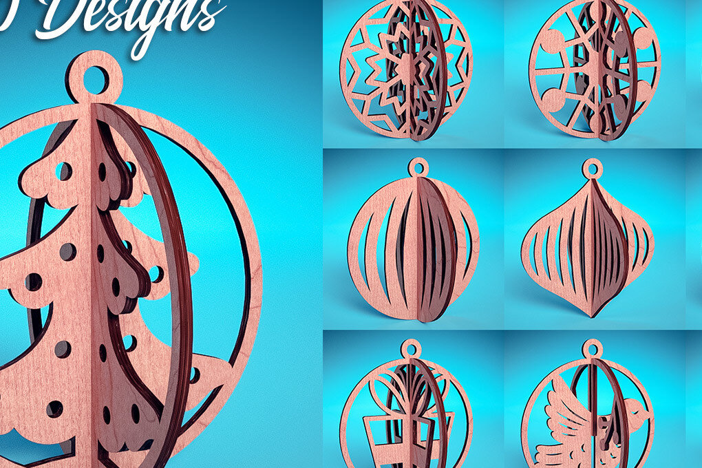 Σετ των 3 Intra απο ξύλο plywood 3mm-4mm πάχος Τρισδιάστατα χριστουγεννιάτικα στολίδια με λέιζερ | Δίασταση 8x8 cm INTRAFABR-74929241