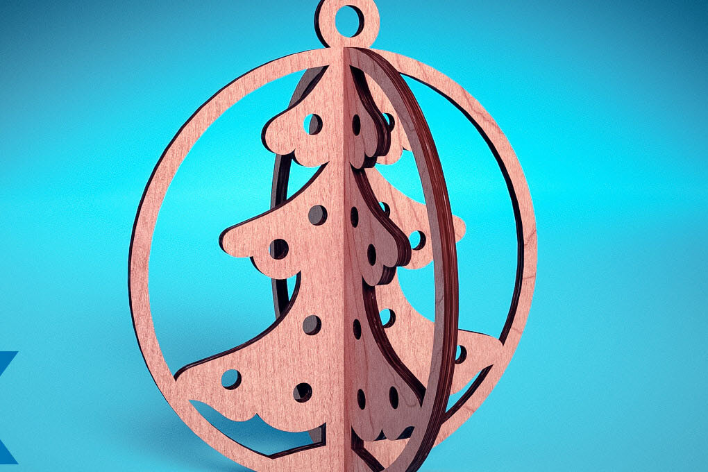 Σετ των 3 Intra απο ξύλο plywood 3mm-4mm πάχος Τρισδιάστατα χριστουγεννιάτικα στολίδια με λέιζερ | Δίασταση 8x8 cm INTRAFABR-74929322