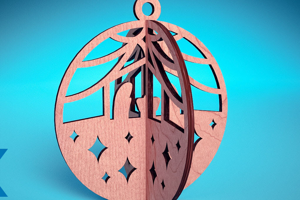 Σετ των 3 Intra απο ξύλο plywood 3mm-4mm πάχος Τρισδιάστατα χριστουγεννιάτικα στολίδια με λέιζερ | Δίασταση 8x8 cm INTRAFABR-74929412