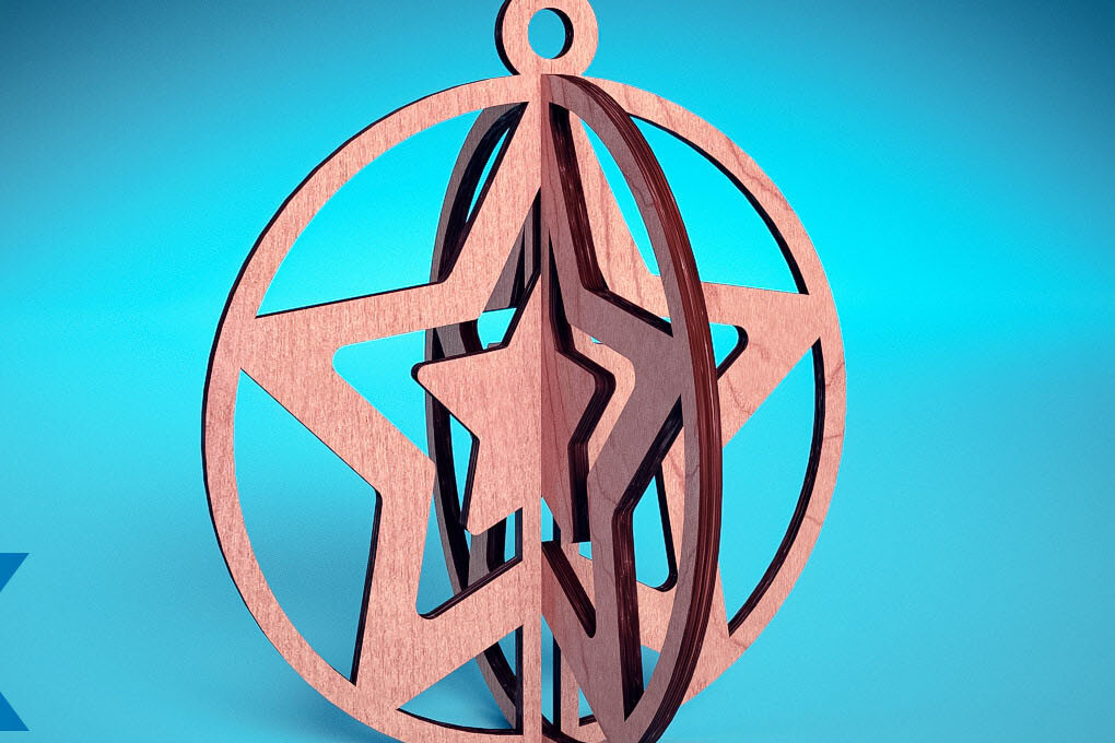 Σετ των 3 Intra απο ξύλο plywood 3mm-4mm πάχος Τρισδιάστατα χριστουγεννιάτικα στολίδια με λέιζερ | Δίασταση 8x8 cm INTRAFABR-74929425