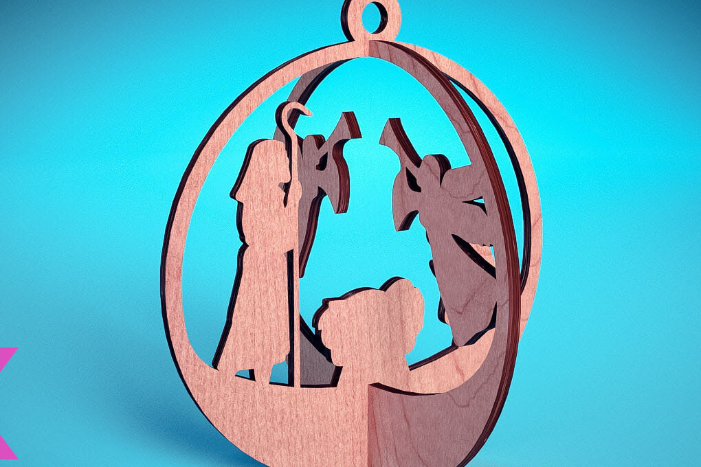 Σετ των 3 Intra απο ξύλο plywood 3mm-4mm πάχος Τρισδιάστατα χριστουγεννιάτικα στολίδια με λέιζερ | Δίασταση 8x8 cm INTRAFABR-71699072