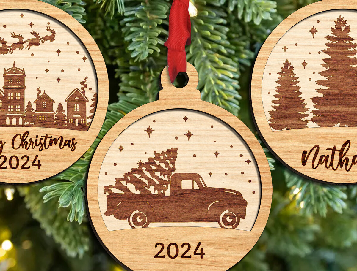 Σετ των 3 Intra απο ξύλο plywood 3mm-4mm πάχος Τρισδιάστατα χριστουγεννιάτικα στολίδια Δίασταση 8x8 cm INTRAFABR-104704039