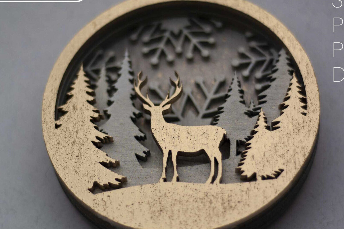 Σετ των 3 Intra απο ξύλο plywood 3mm-4mm πάχος 3D Χριστουγεννιάτικα στολίδια Layered Δίασταση 3x3 cm INTRAFABR-112045441