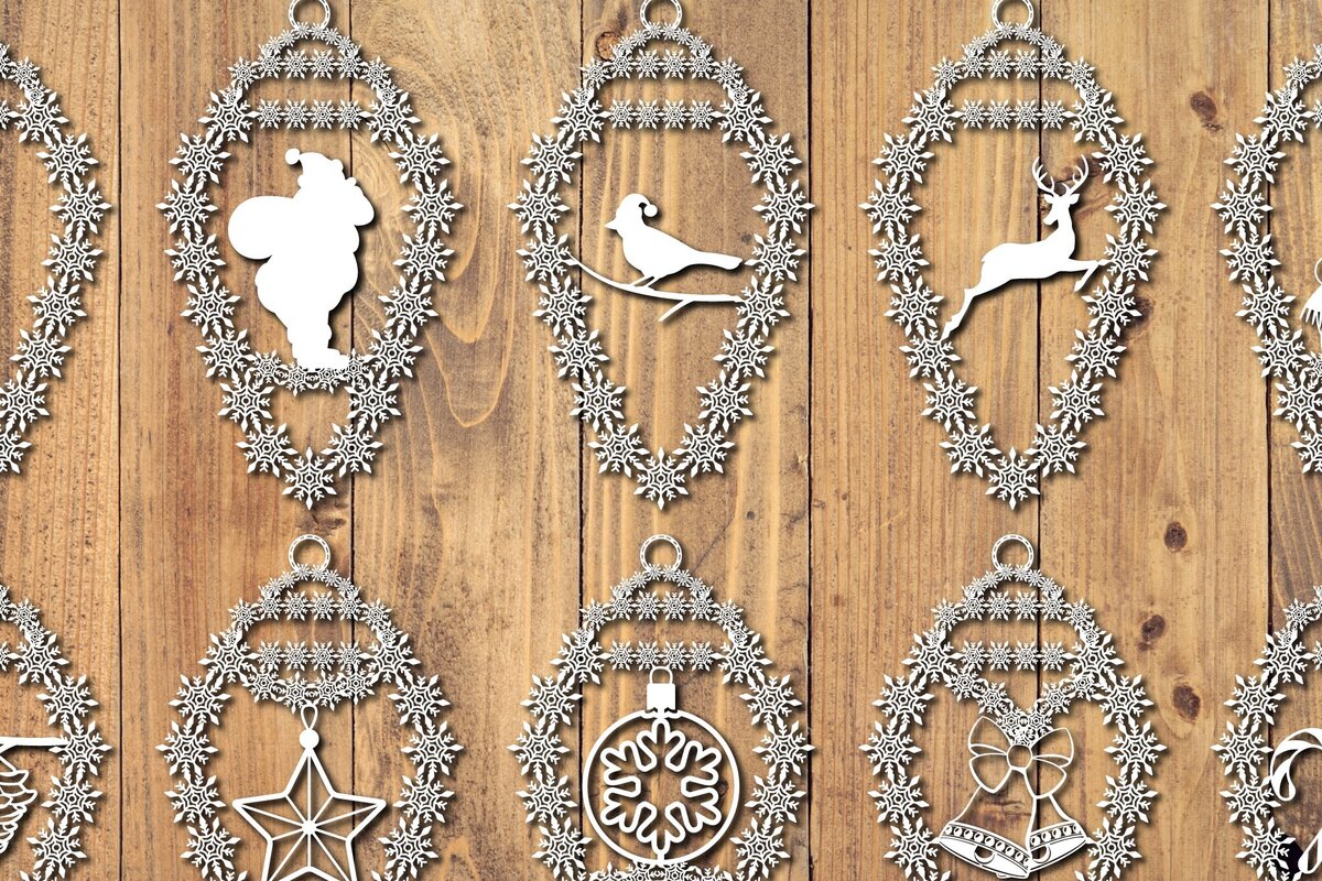 Σετ των 2 Intra απο ξύλο plywood 3mm-4mm πάχος Τρισδιάστατα χριστουγεννιάτικα Papercut , Cut  Δίασταση 15x15 cm INTRAFABR-86616556