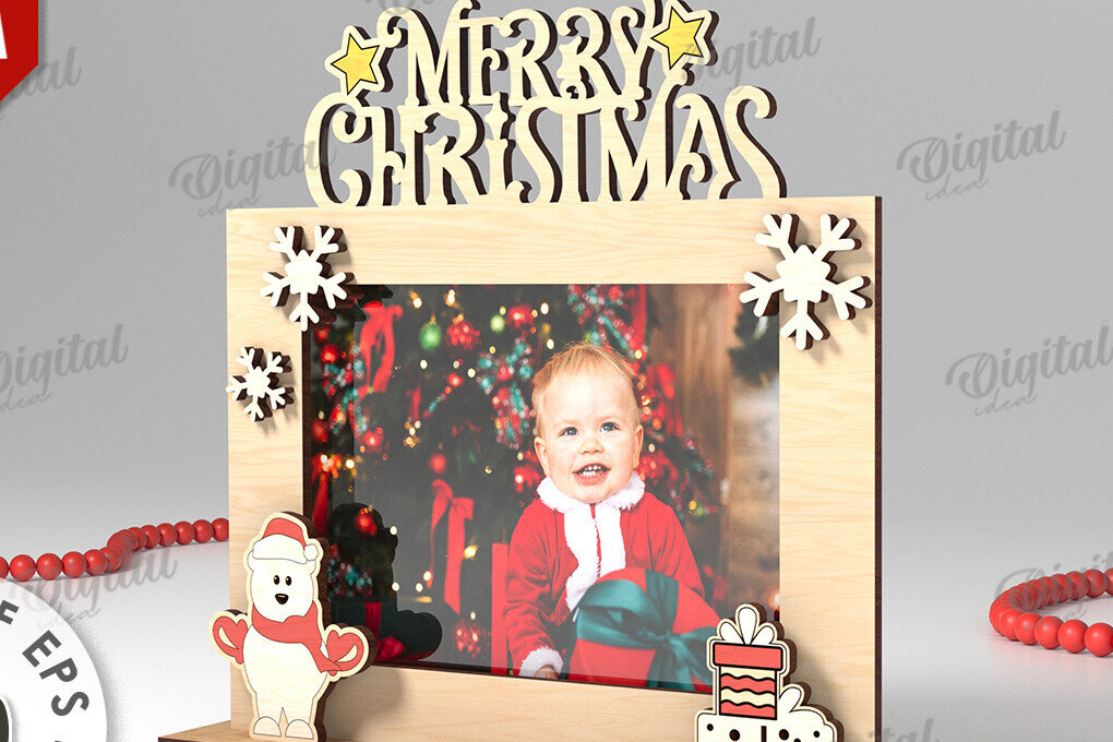 Σετ των 2 Intra απο ξύλο plywood 3mm-4mm πάχος Τρισδιάστατη χριστουγεννιάτικη κορνίζα φωτογραφιών Δίασταση 20x30 cm INTRAFABR-110180318