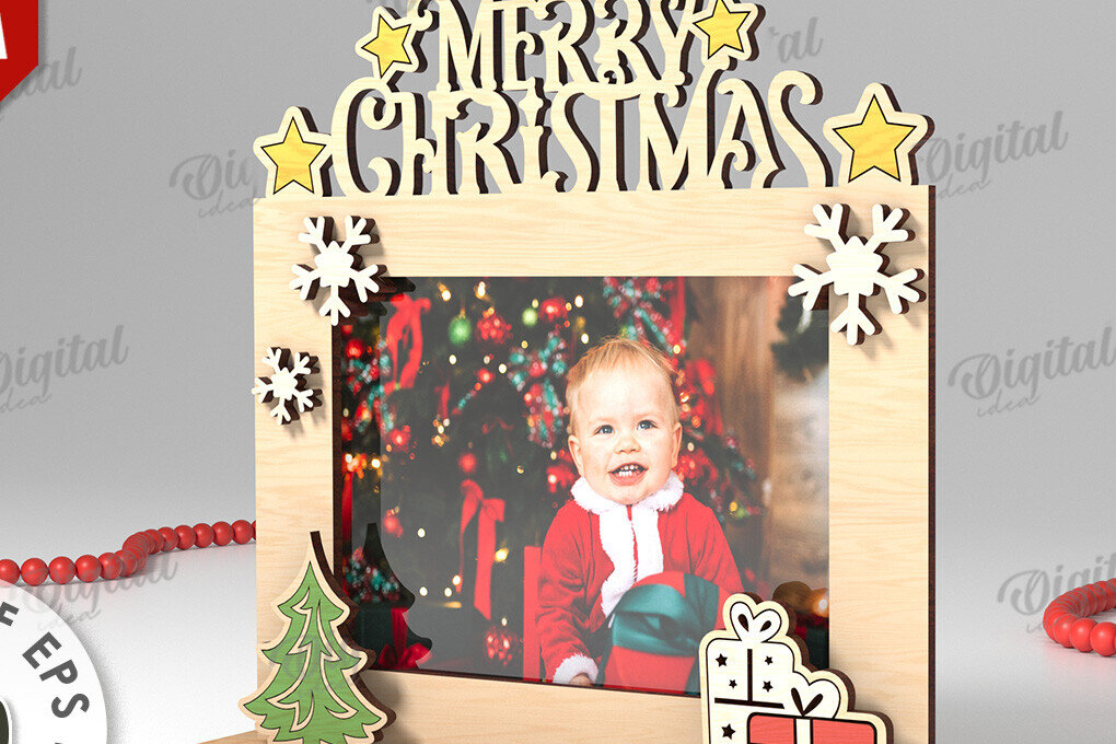 Σετ των 2 Intra απο ξύλο plywood 3mm-4mm πάχος Τρισδιάστατη χριστουγεννιάτικη κορνίζα φωτογραφιών Δίασταση 20x30 cm INTRAFABR-110180013