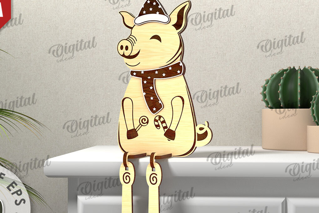 Σετ των 2 Intra απο ξύλο plywood 3mm-4mm πάχος Τρισδιάστατο σχέδιο κοπής με λέιζερ χριστουγεννιάτικων χοίρων Δίασταση 15x15 cm INTRAFABR-111128885