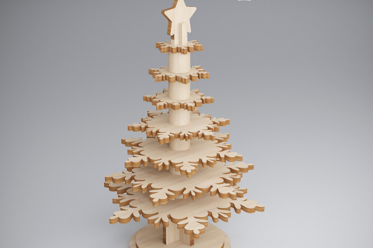 Σετ των 2 Intra απο ξύλο plywood 3mm-4mm πάχος τρισδιάστατο χριστουγεννιάτικο πεύκο. Xmas Δίασταση 15x15 cm INTRAFABR-81907118