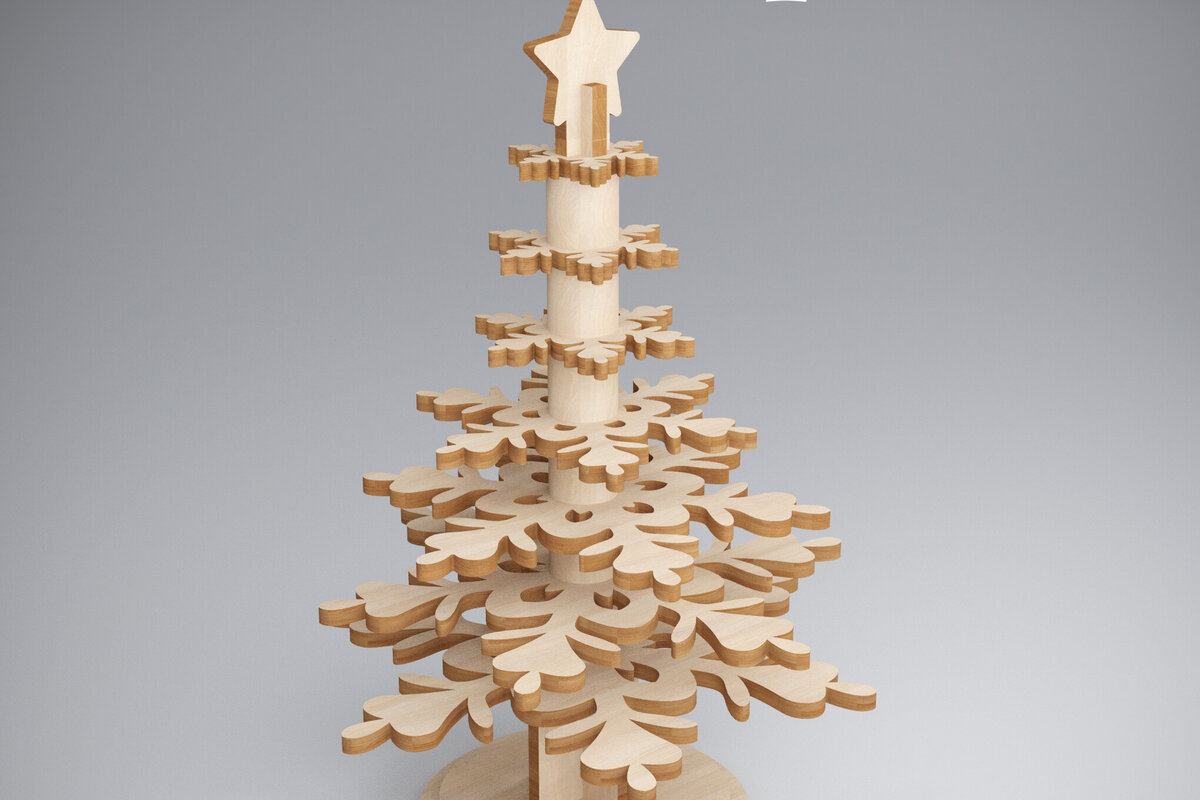 Σετ των 2 Intra απο ξύλο plywood 3mm-4mm πάχος τρισδιάστατο χριστουγεννιάτικο πεύκο. Xmas Δίασταση 15x15 cm INTRAFABR-81907227