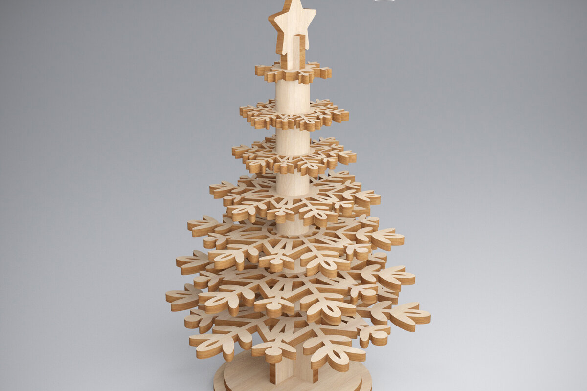 Σετ των 2 Intra απο ξύλο plywood 3mm-4mm πάχος τρισδιάστατο χριστουγεννιάτικο πεύκο. Xmas Δίασταση 15x15 cm INTRAFABR-81907274