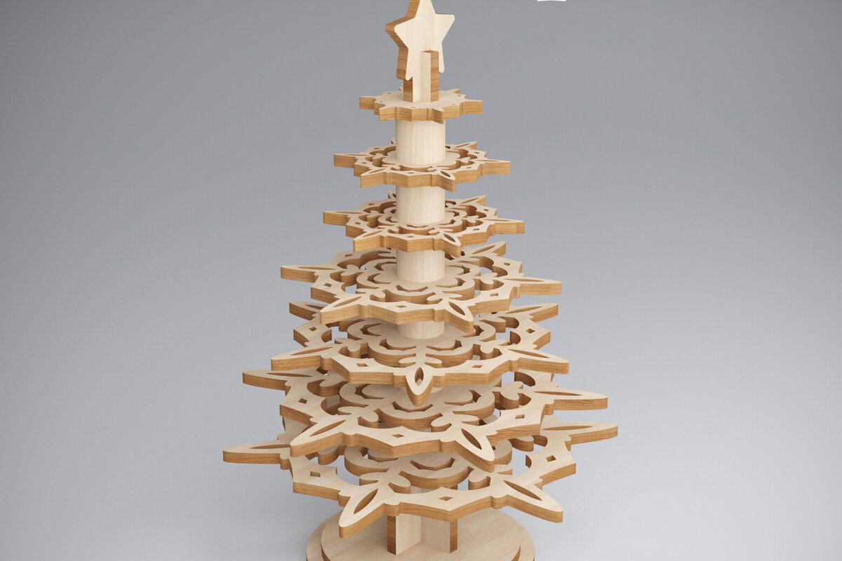 Σετ των 3 Intra απο ξύλο plywood 3mm-4mm πάχος τρισδιάστατο χριστουγεννιάτικο πεύκο. Xmas Δίασταση 15x15 cm INTRAFABR-81907320