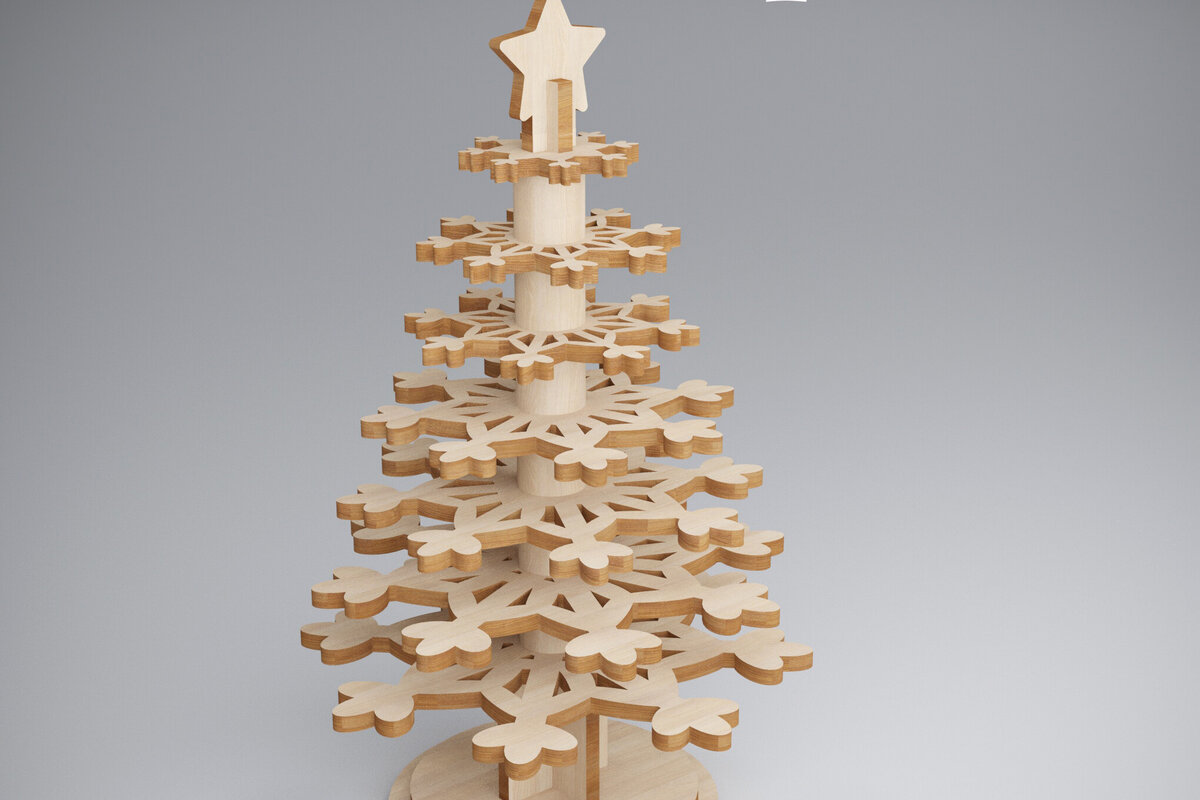 Σετ των 2 Intra απο ξύλο plywood 3mm-4mm πάχος τρισδιάστατο χριστουγεννιάτικο πεύκο. Xmas Δίασταση 15x15 cm INTRAFABR-81907041