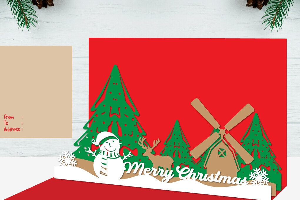 Σετ των 3 Intra απο ξύλο plywood 3mm-4mm πάχος 3D χριστουγεννιάτικη αναδυόμενη κάρτα Δίασταση 4x6 cm INTRAFABR-111268311