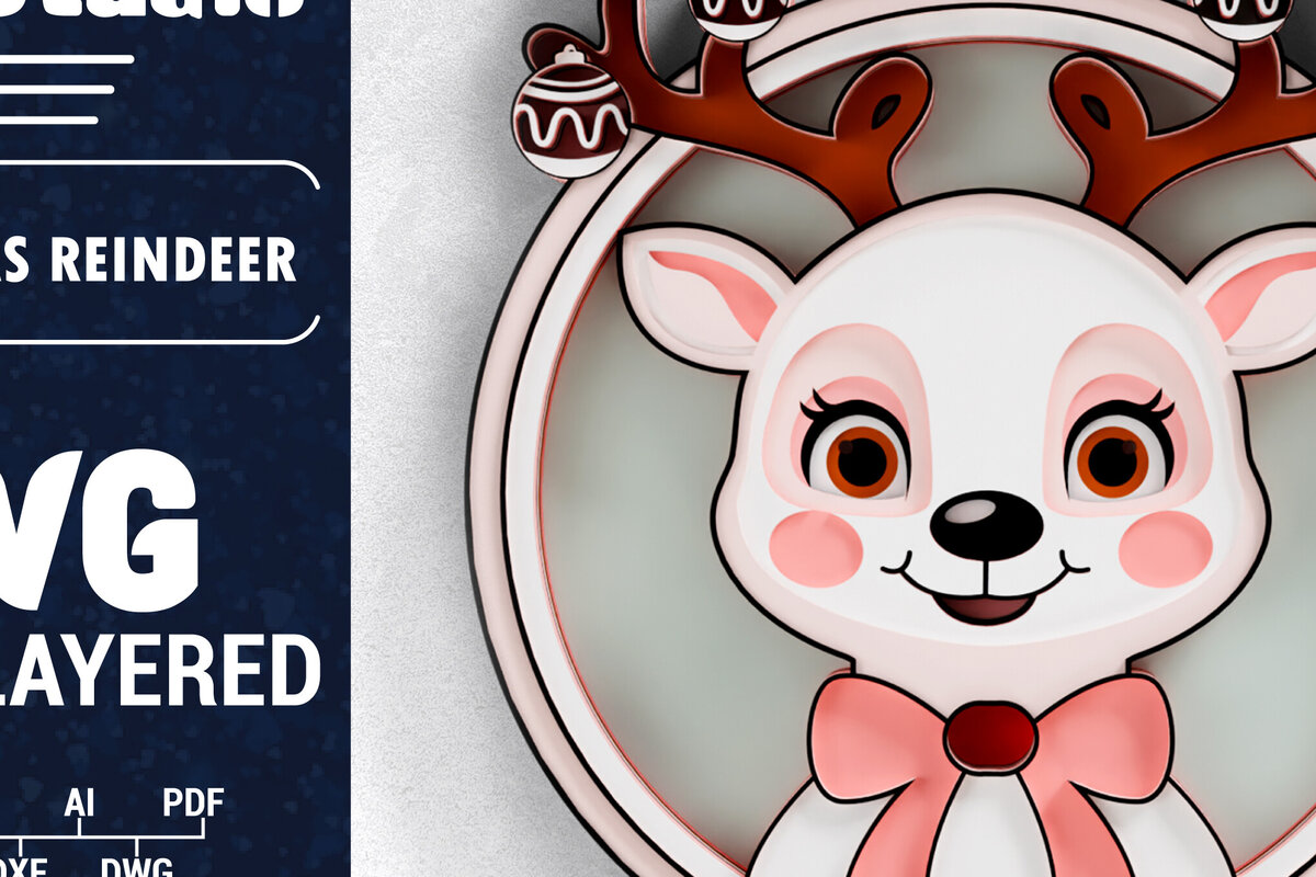 Σετ των 2 Intra απο ξύλο plywood 3mm-4mm πάχος 3D Χριστουγεννιάτικο Τάρανδο Papercut Δίασταση 1500x1500 cm INTRAFABR-103552248