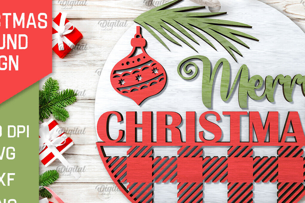 Σετ των 2 Intra απο ξύλο plywood 3mm-4mm πάχος Τρισδιάστατη χριστουγεννιάτικη στρογγυλή πινακίδα κοπής με λέιζερ Δίασταση 15x15 cm INTRAFABR-105630401