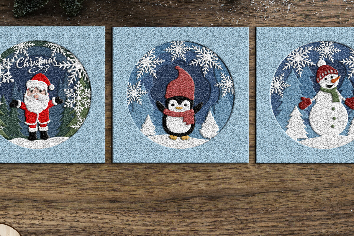 Σετ των 2 Intra απο ξύλο plywood 3mm-4mm πάχος 3D χριστουγεννιάτικο για παιδιά | Αποκοπή αρχείων Δίασταση 15x15 cm INTRAFABR-21319241