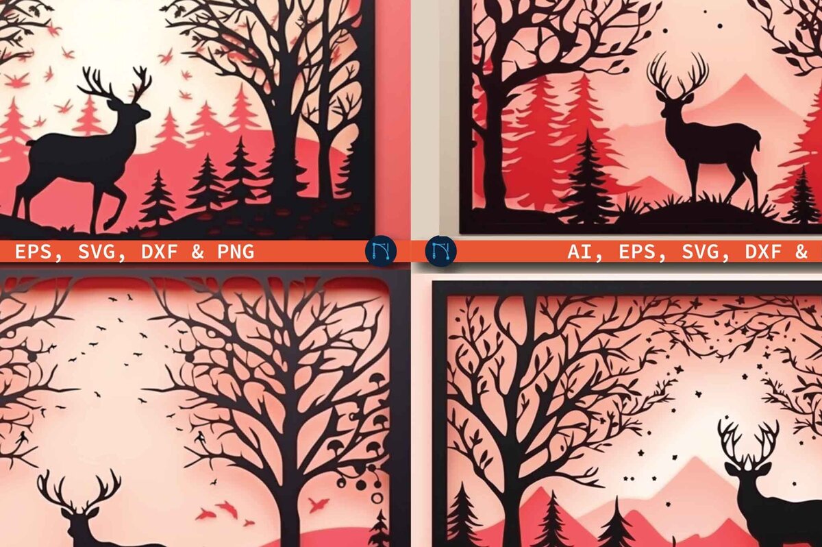 Σετ των 2 Intra απο ξύλο plywood 3mm-4mm πάχος 3D Χριστουγεννιάτικου Shadow Box Δίασταση 25x25 cm INTRAFABR-80039498