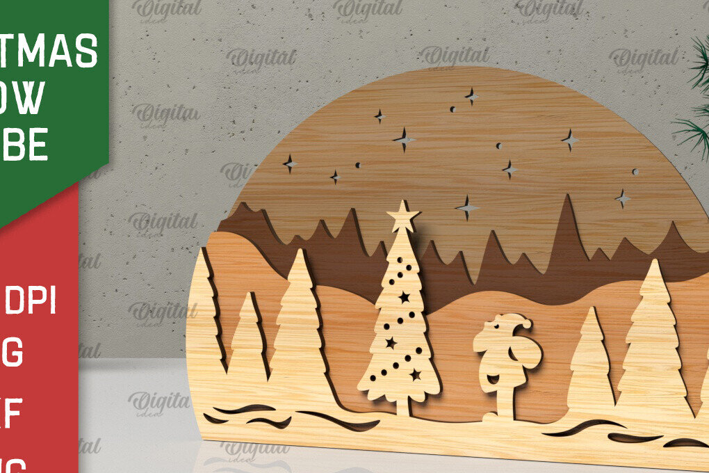 Σετ των 2 Intra απο ξύλο plywood 3mm-4mm πάχος Τρισδιάστατη Χριστουγεννιάτικη σφαίρα χιονιού Δίασταση 15x15 cm INTRAFABR-105757797