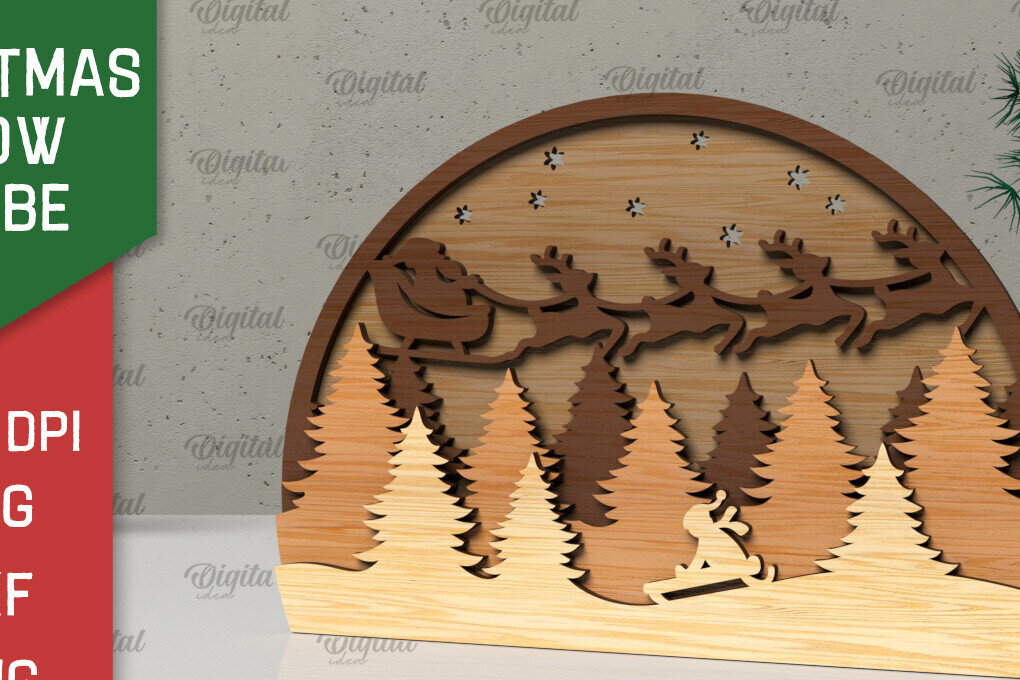 Σετ των 2 Intra απο ξύλο plywood 3mm-4mm πάχος Τρισδιάστατη Χριστουγεννιάτικη σφαίρα χιονιού Δίασταση 15x15 cm INTRAFABR-105758010