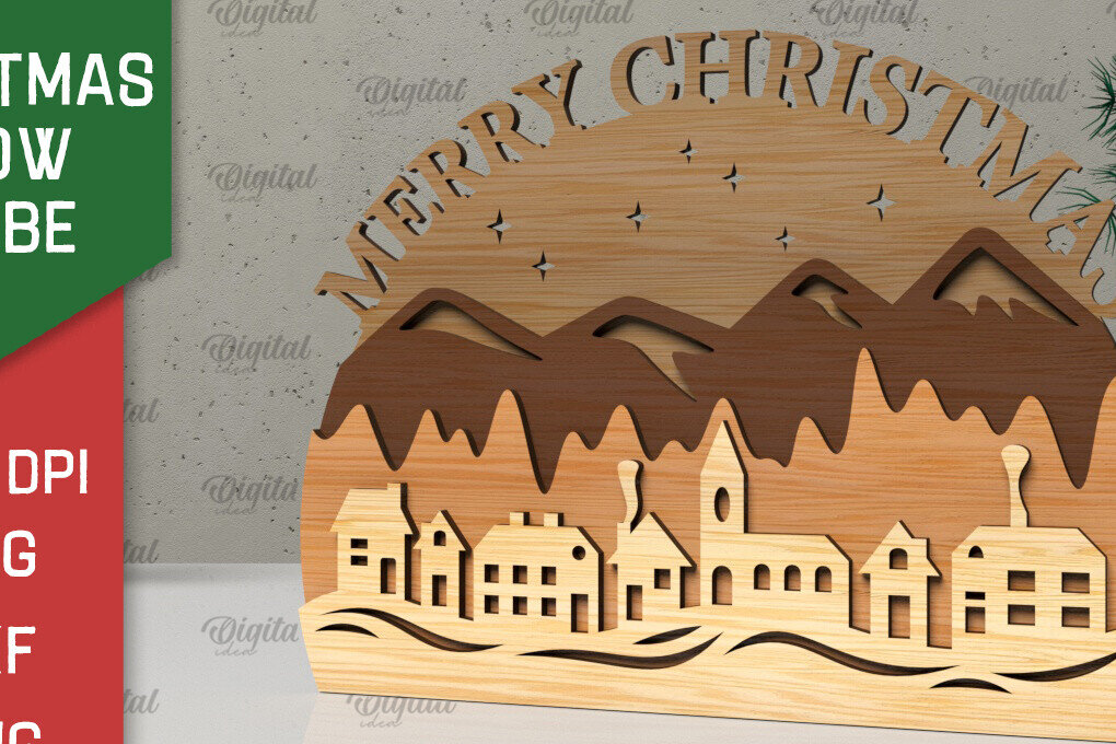 Σετ των 2 Intra απο ξύλο plywood 3mm-4mm πάχος Τρισδιάστατη Χριστουγεννιάτικη σφαίρα χιονιού Δίασταση 15x15 cm INTRAFABR-105758126