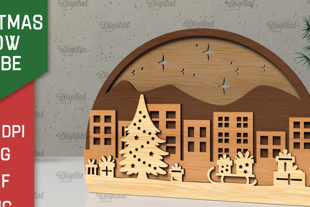 Σετ των 2 Intra απο ξύλο plywood 3mm-4mm πάχος Τρισδιάστατη Χριστουγεννιάτικη σφαίρα χιονιού Δίασταση 15x15 cm INTRAFABR-105757675