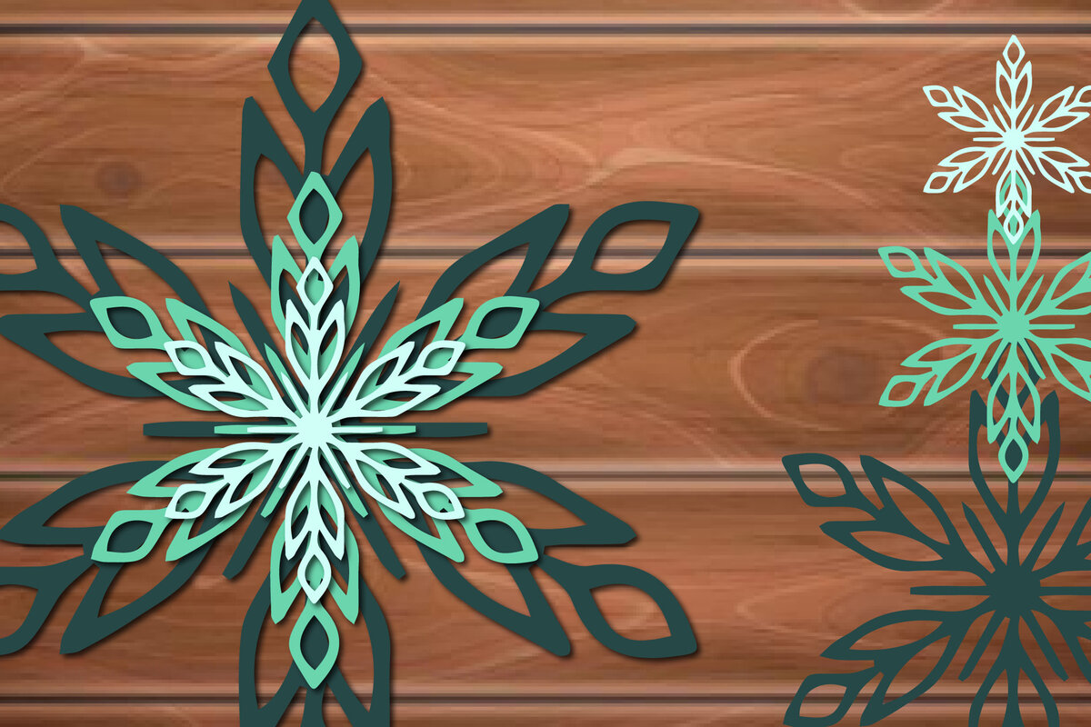 Σετ των 2 Intra απο ξύλο plywood 3mm-4mm πάχος 3D Χριστουγεννιάτικη νιφάδα χιονιού Δίασταση 15x15 cm INTRAFABR-17408037