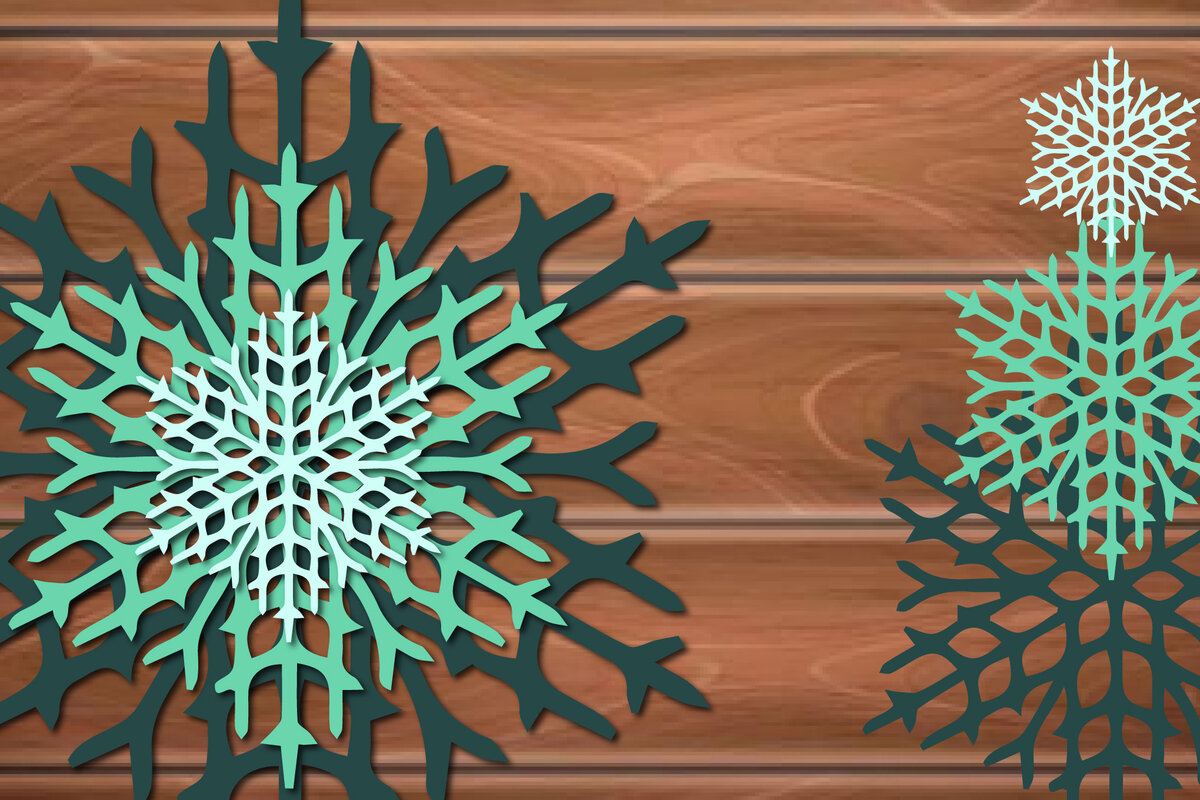 Σετ των 2 Intra απο ξύλο plywood 3mm-4mm πάχος 3D Χριστουγεννιάτικη νιφάδα χιονιού Δίασταση 15x15 cm INTRAFABR-17408378