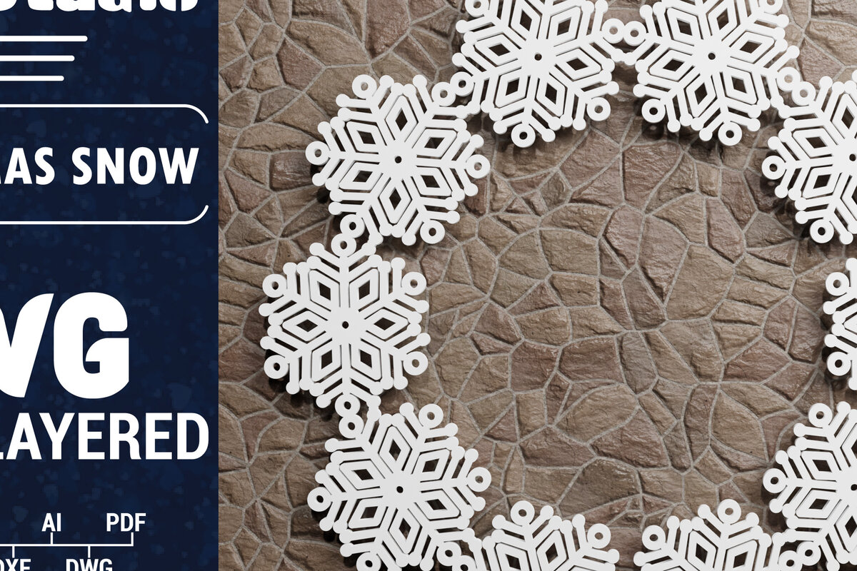 Σετ των 2 Intra απο ξύλο plywood 3mm-4mm πάχος Τρισδιάστατη χριστουγεννιάτικη νιφάδα χιονιού Papercut Δίασταση 1500x1500 cm INTRAFABR-74344219