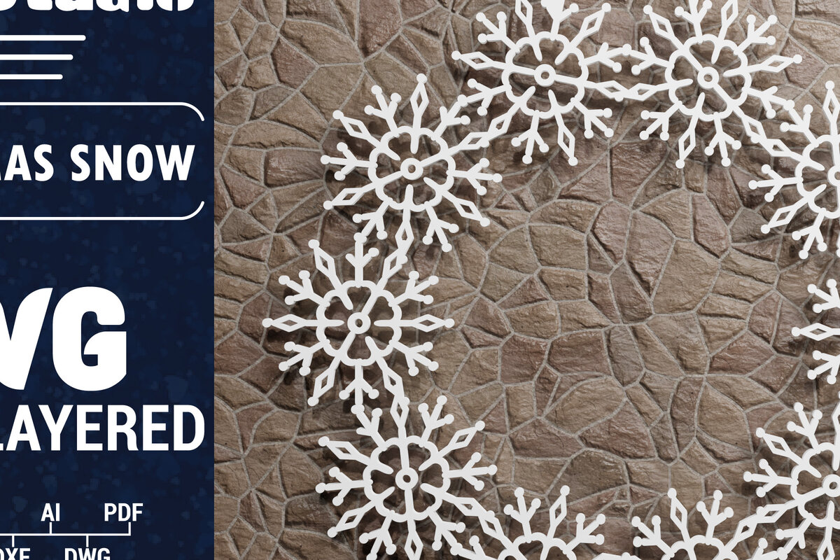 Σετ των 2 Intra απο ξύλο plywood 3mm-4mm πάχος Τρισδιάστατη χριστουγεννιάτικη νιφάδα χιονιού Papercut Δίασταση 1500x1500 cm INTRAFABR-74344224