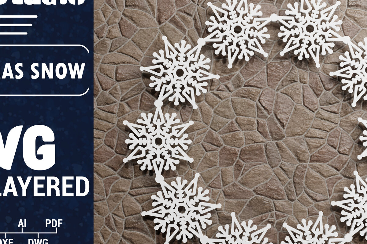 Σετ των 2 Intra απο ξύλο plywood 3mm-4mm πάχος Τρισδιάστατη χριστουγεννιάτικη νιφάδα χιονιού Papercut Δίασταση 1500x1500 cm INTRAFABR-74344227