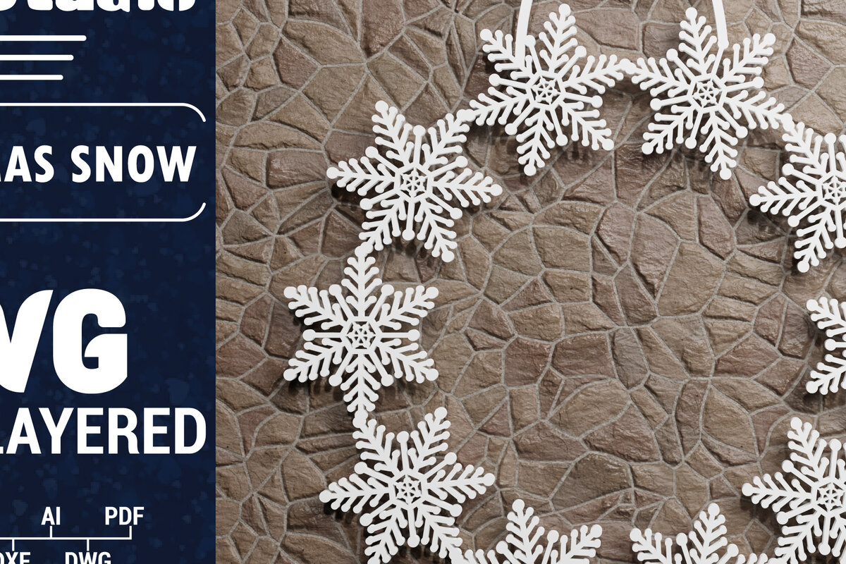 Σετ των 2 Intra απο ξύλο plywood 3mm-4mm πάχος Τρισδιάστατη χριστουγεννιάτικη νιφάδα χιονιού Papercut Δίασταση 1500x1500 cm INTRAFABR-74551690