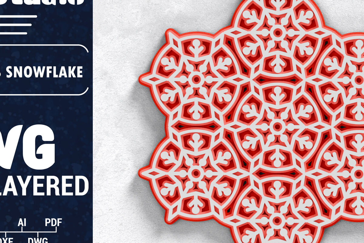 Σετ των 2 Intra απο ξύλο plywood 3mm-4mm πάχος Τρισδιάστατη χριστουγεννιάτικη νιφάδα χιονιού Papercut Δίασταση 1500x1500 cm INTRAFABR-103151115