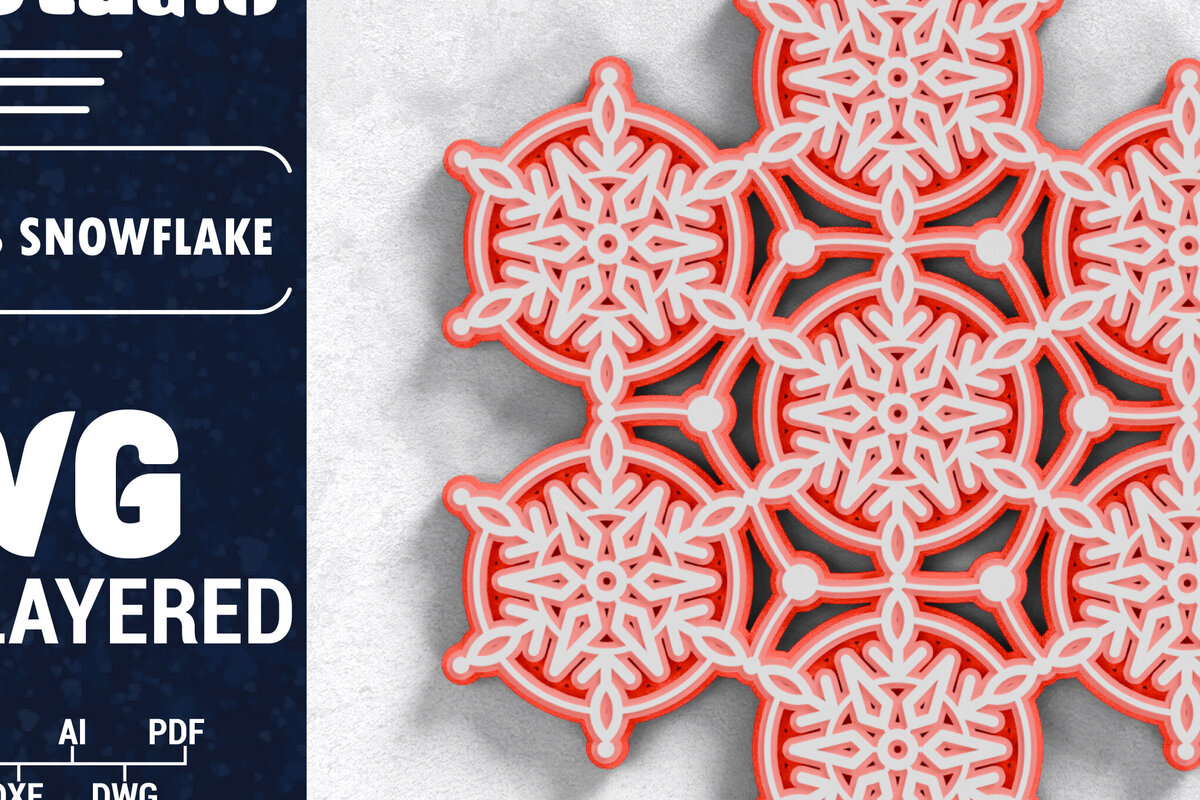 Σετ των 2 Intra απο ξύλο plywood 3mm-4mm πάχος Τρισδιάστατη χριστουγεννιάτικη νιφάδα χιονιού Papercut Δίασταση 1500x1500 cm INTRAFABR-103151125