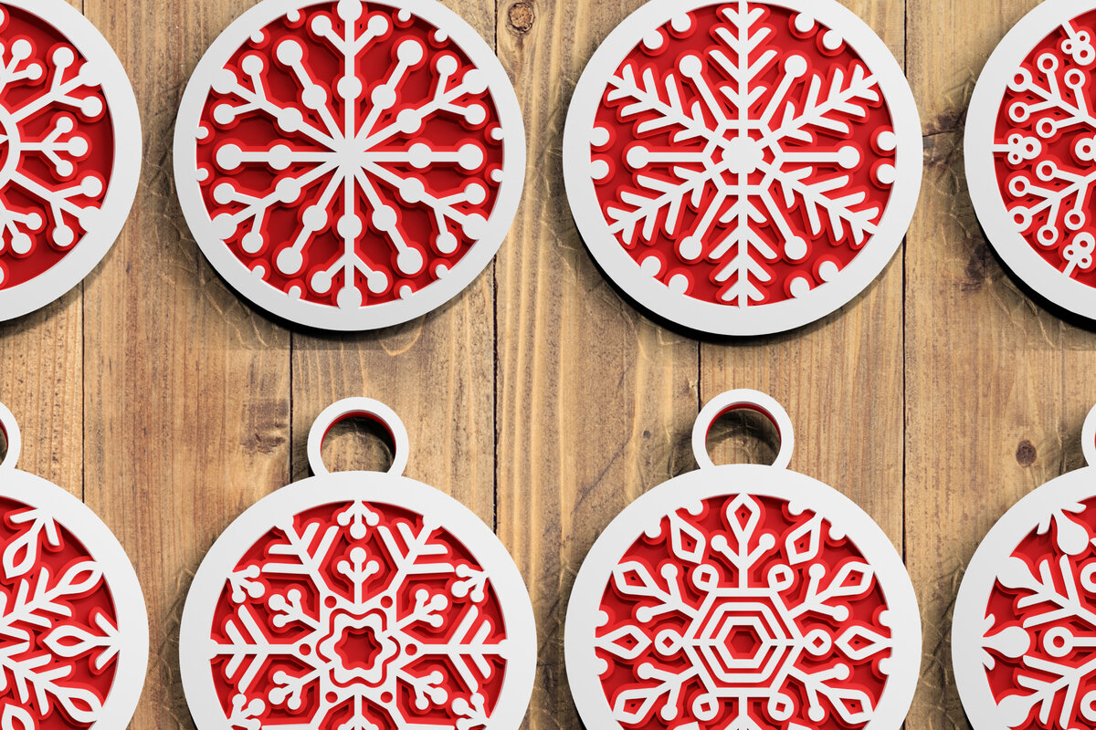 Σετ των 2 Intra απο ξύλο plywood 3mm-4mm πάχος Τρισδιάστατη δέσμη Snowflake Papercut για τα Χριστούγεννα Δίασταση 1200x1200 cm INTRAFABR-71403295