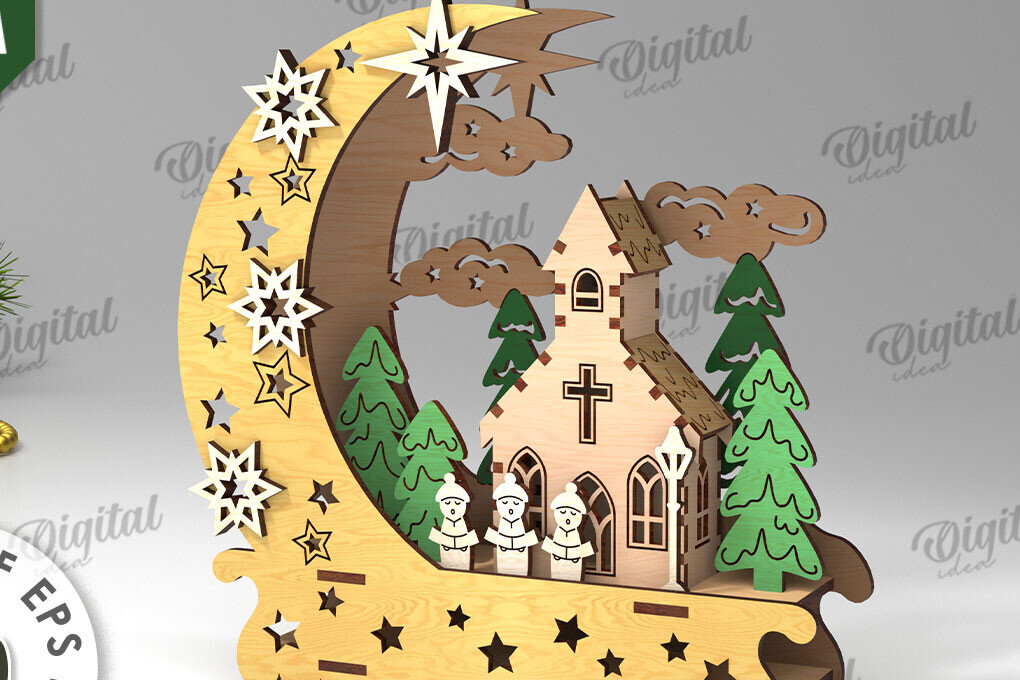 Σετ των 2 Intra απο ξύλο plywood 3mm-4mm πάχος 3D Χριστουγεννιάτικο Stan Decor Σχέδιο κοπής με λέιζερ Δίασταση 15x15 cm INTRAFABR-109742768