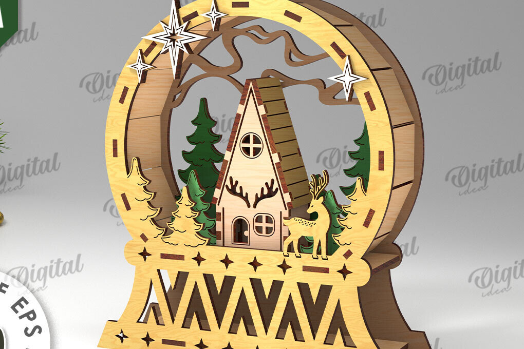 Σετ των 2 Intra απο ξύλο plywood 3mm-4mm πάχος Τρισδιάστατο χριστουγεννιάτικο στάντ Σχέδιο  Δίασταση 15x15 cm INTRAFABR-109742817