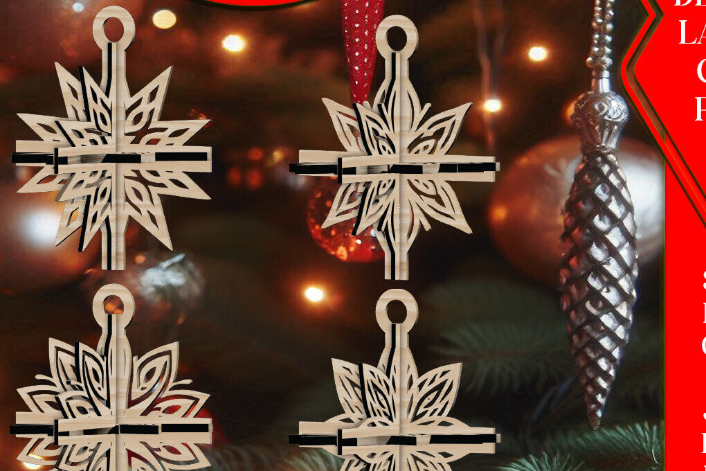 Σετ των 3 Intra απο ξύλο plywood 3mm-4mm πάχος 3D Χριστουγεννιάτικων Αστεριών V1 Δίασταση 1x1 cm INTRAFABR-108669606