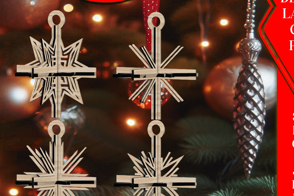 Σετ των 3 Intra απο ξύλο plywood 3mm-4mm πάχος 3D Χριστουγεννιάτικων Αστεριών V10 Δίασταση 1x1 cm INTRAFABR-108671080