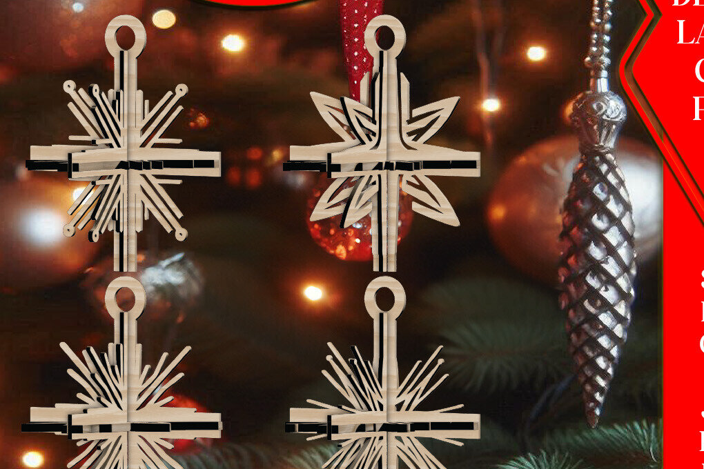 Σετ των 3 Intra απο ξύλο plywood 3mm-4mm πάχος 3D Χριστουγεννιάτικων Αστεριών V11 Δίασταση 1x1 cm INTRAFABR-108671213