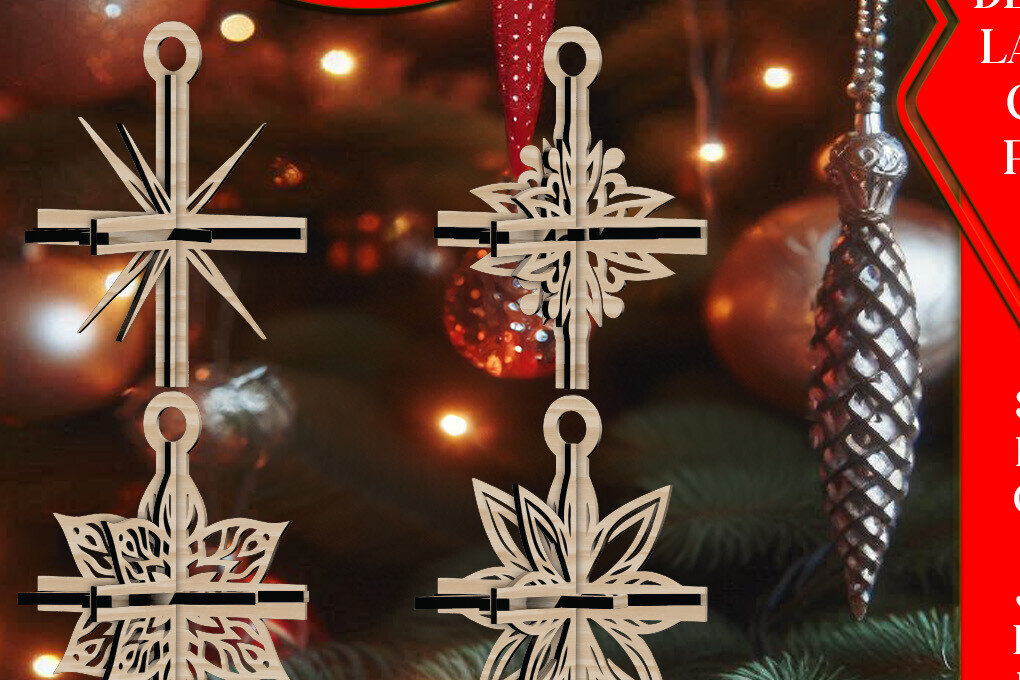 Σετ των 3 Intra απο ξύλο plywood 3mm-4mm πάχος 3D Χριστουγεννιάτικων Αστεριών V12 Δίασταση 1x1 cm INTRAFABR-108865704