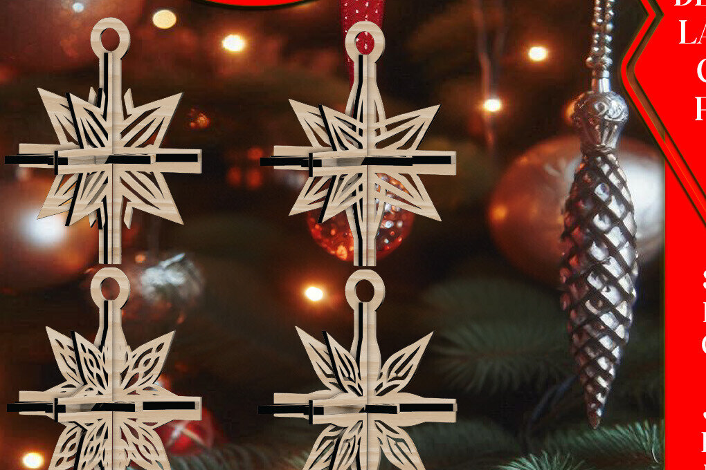 Σετ των 3 Intra απο ξύλο plywood 3mm-4mm πάχος 3D Χριστουγεννιάτικων Αστεριών V13 Δίασταση 1x1 cm INTRAFABR-108865827